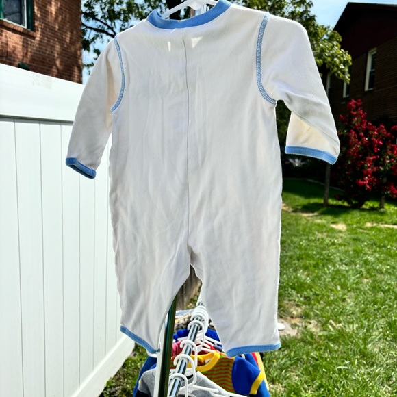 VTG Y2K HONORS BABY CREAM BLUE CHOO CHOO TRAIN ONE PIECE PAJAMAS SIZE 3/6 MONTHS - Picture 2 of 5
